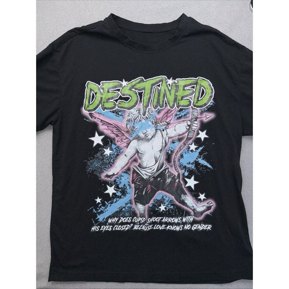 Destined Cupid Graphic T-Shirt Black No Size Tag‎ Pink Blue Streetwear Unisex